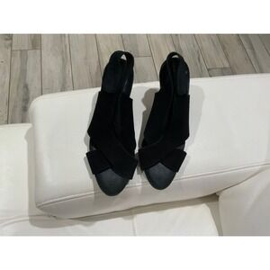 Black Suede Strappy Slingback Heels Women Shoes‎ Size Unknown